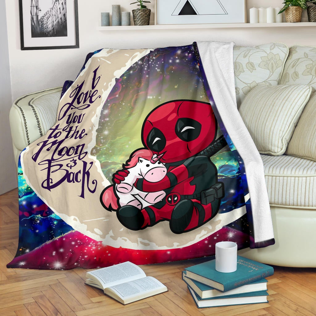 Chibi Deadpool Unicorn Toy Love You To The Moon Galaxy Premium Blanket