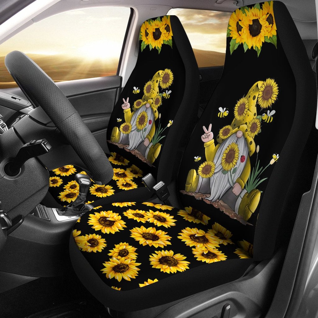 Best Sunflower Gnome With Bee Seat Covers Car Decor Car Protector