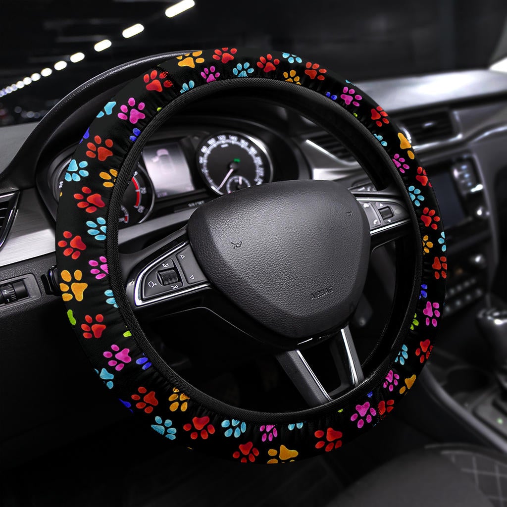 Cute Dog Footprint Premium Car Steering Wheel Cover