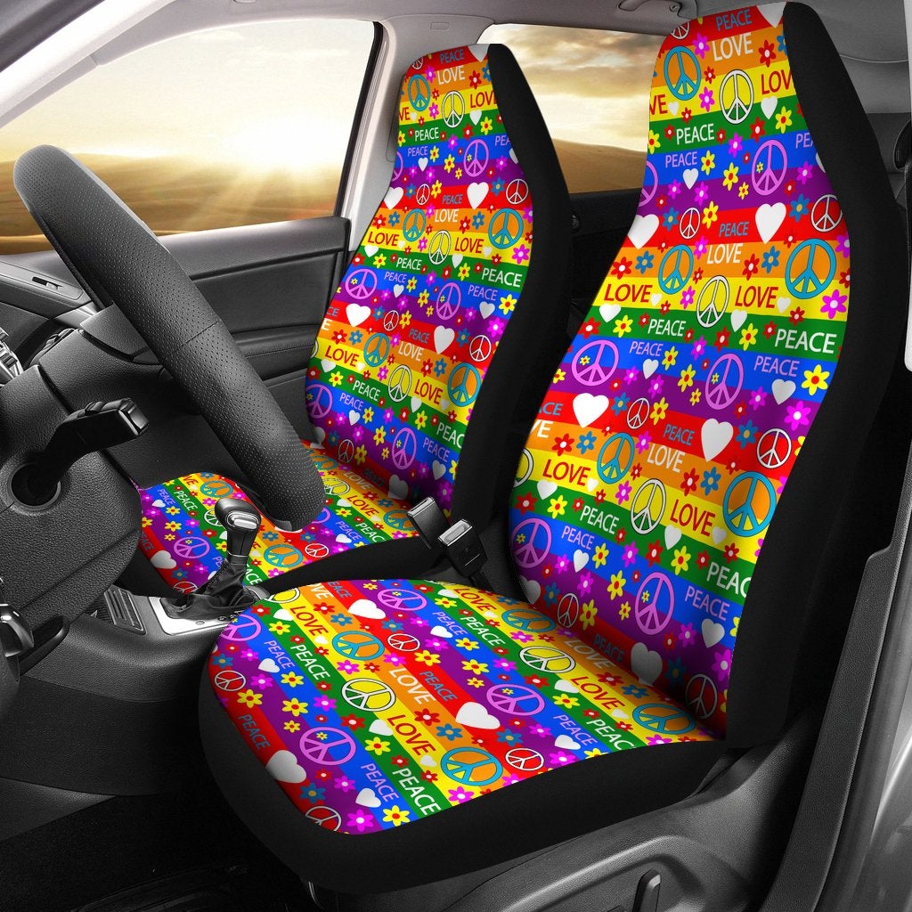 Best Seamless Pattern With Symbols Of The Hippie Premium Custom Car Seat Covers Decor Protector