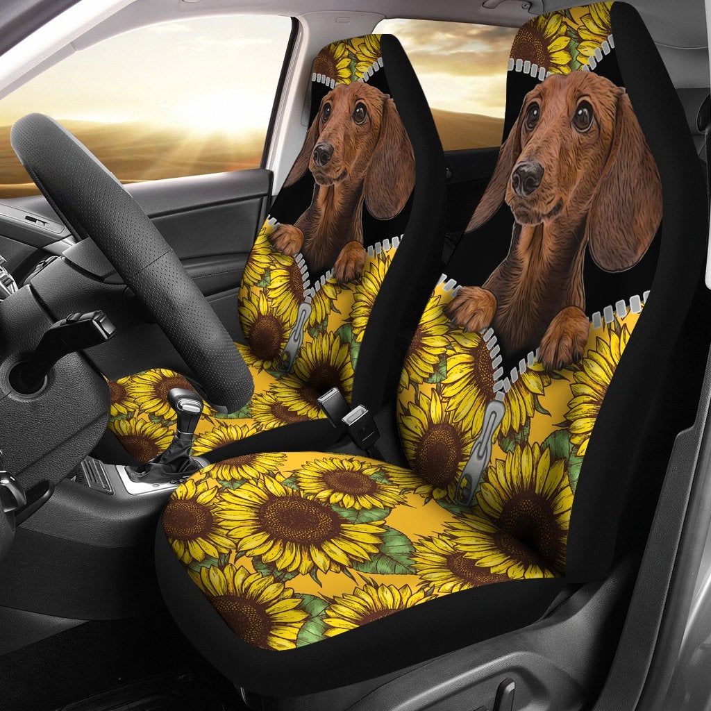 Sunflower Brown Dachshund Premium Custom Car Seat Covers Decor Protector