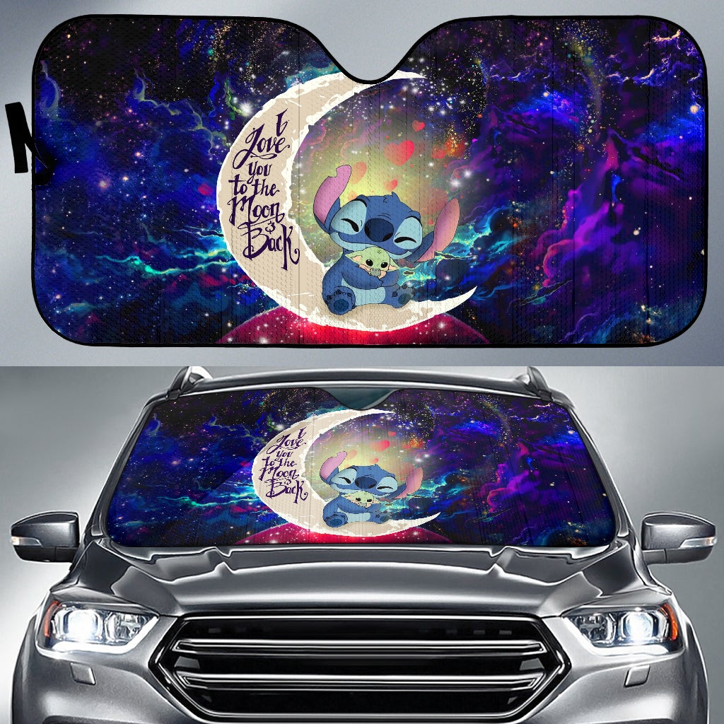 Stitch Hold Baby Yoda Love You To The Moon Galaxy Car Auto Sunshades