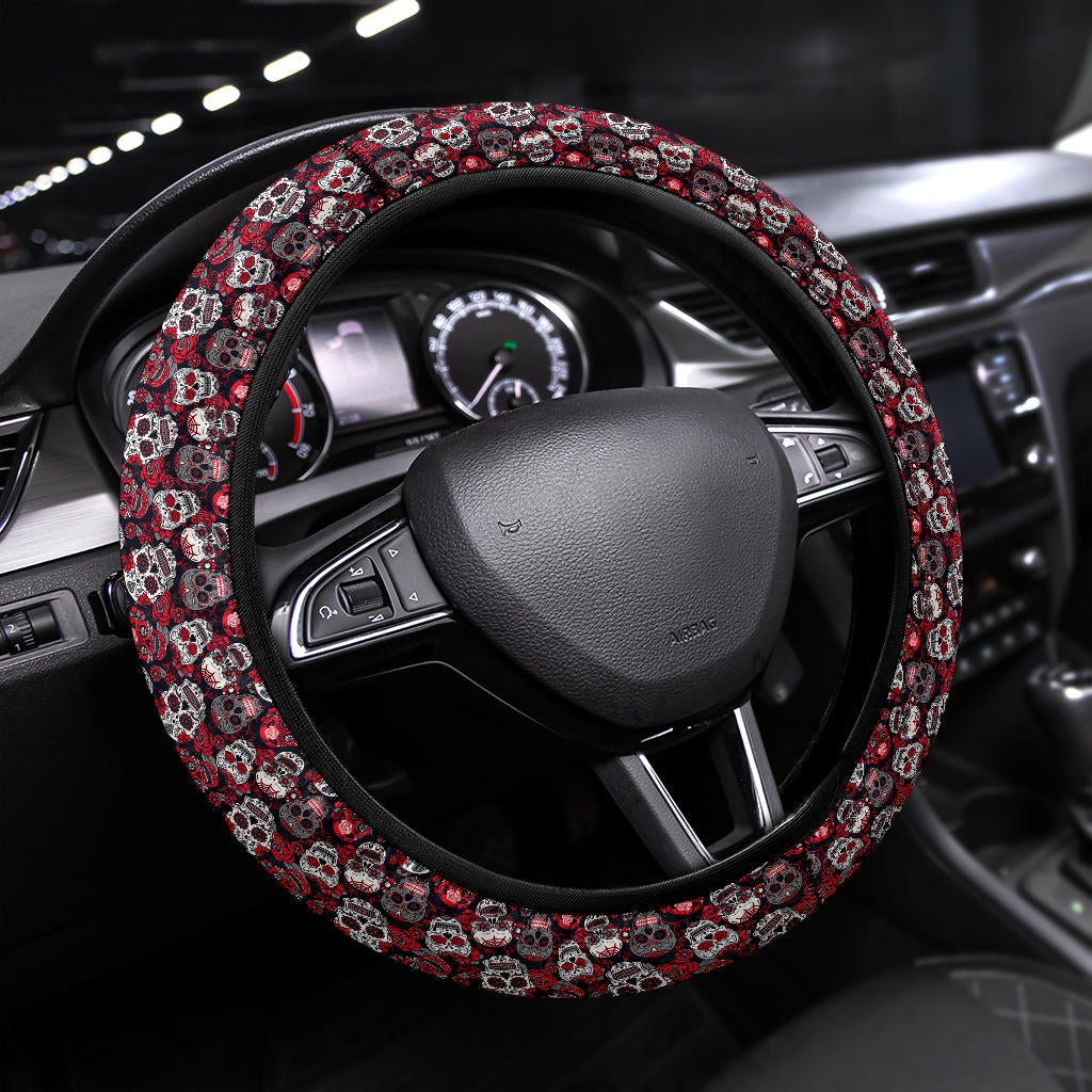 Suger Skull Pink Premium Car Steering Wheel Cover