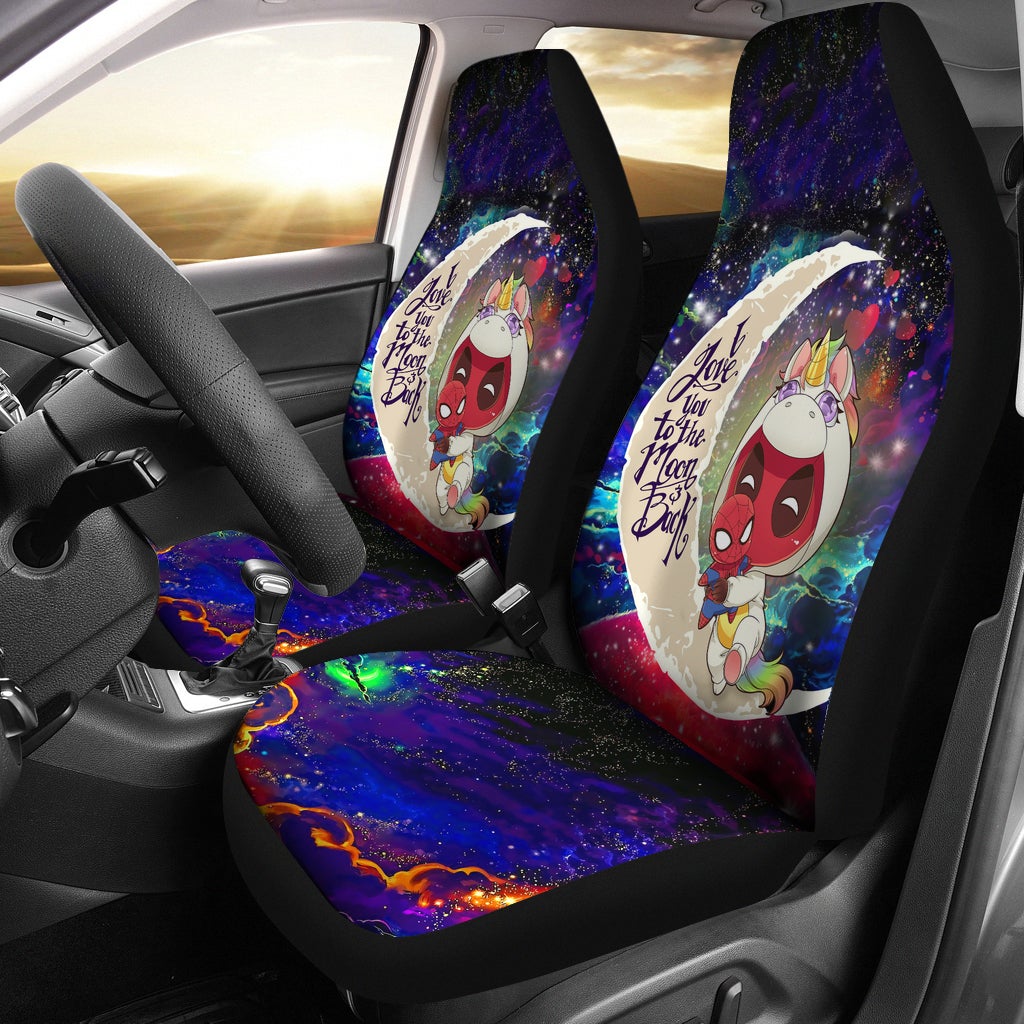 Unicorn Deadpool And Spiderman Avenger Love You To The Moon Galaxy Car Seat Covers