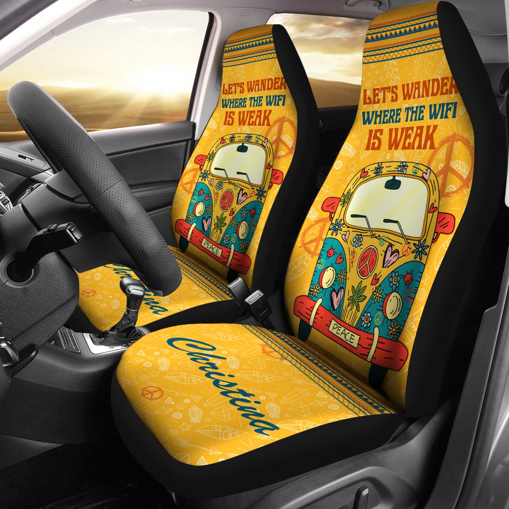 Best Personalized Yellow Hippie Van Trip Premium Custom Car Seat Covers Decor Protector