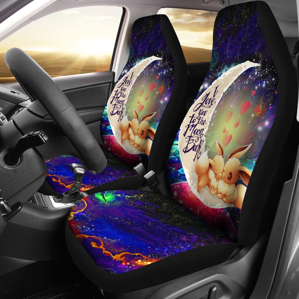 Cute Eevee Pokemon Couple Love You To The Moon Galaxy Car Seat Covers