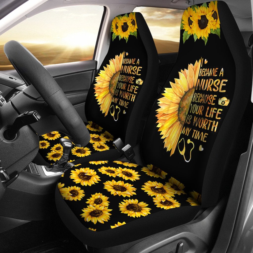 Best I Became A Nurse Sunflower Seat Covers Car Decor Car Protector