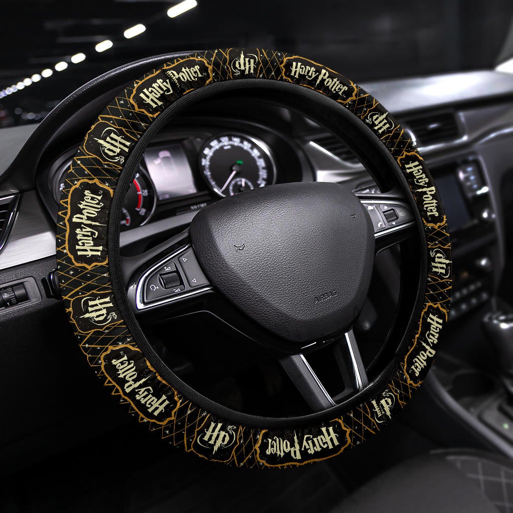 Harry Potter Farbic Yellow White Pattern Premium Car Steering Wheel Cover