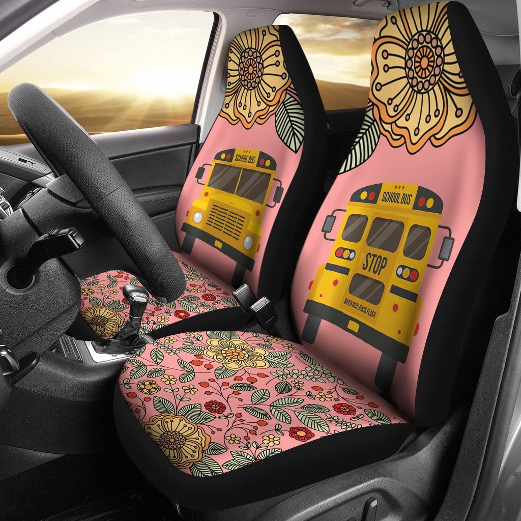 Floral School Bus Premium Custom Car Seat Covers Decor Protector