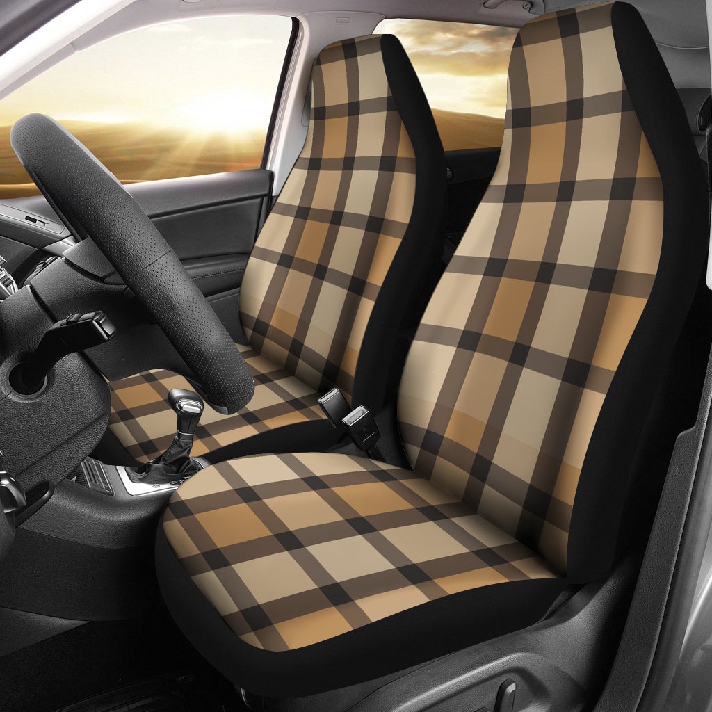 Best Brown Beige Plaid Premium Custom Car Seat Covers Decor Protector