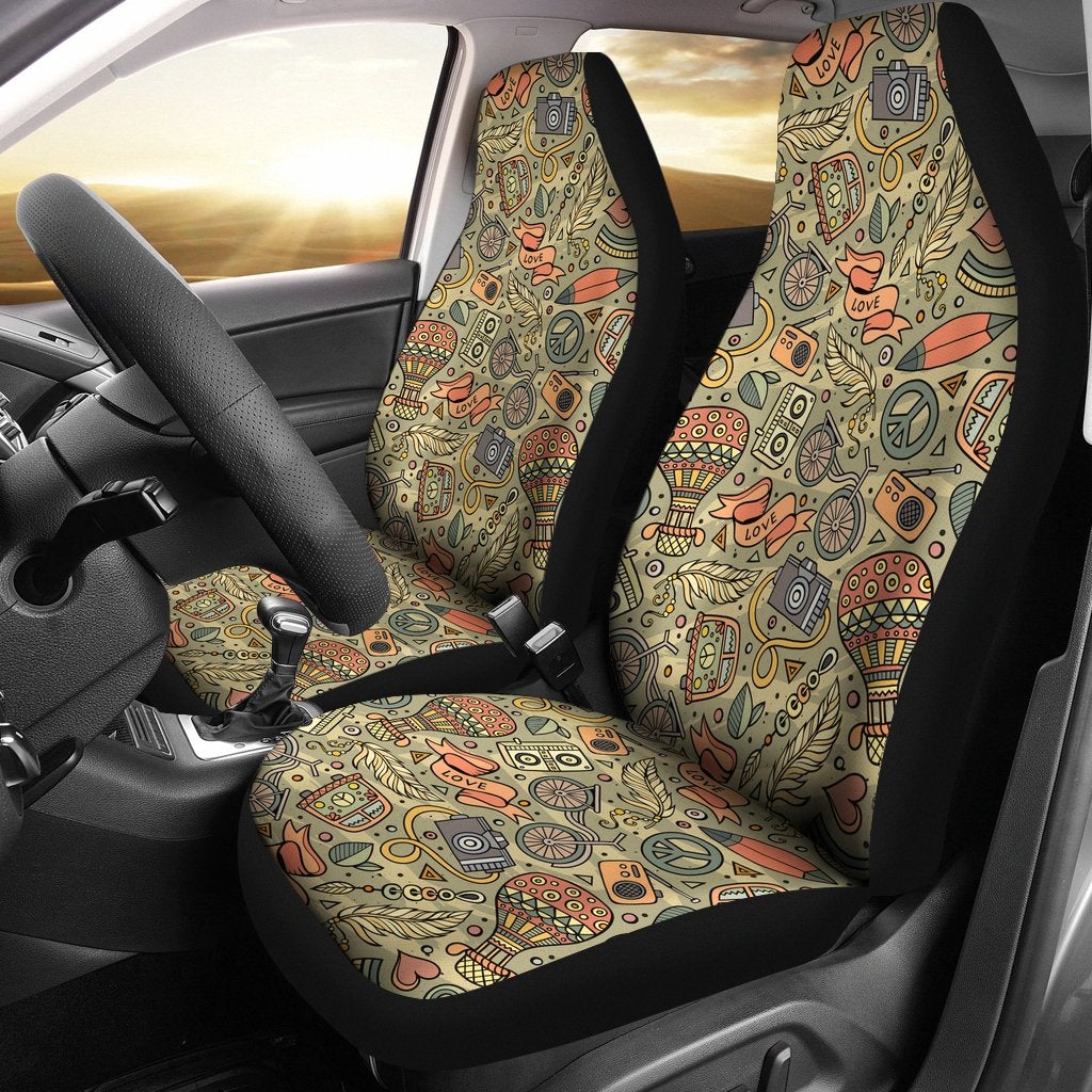 Best Hippie Doodles Seamless Pattern Premium Custom Car Seat Covers Decor Protector