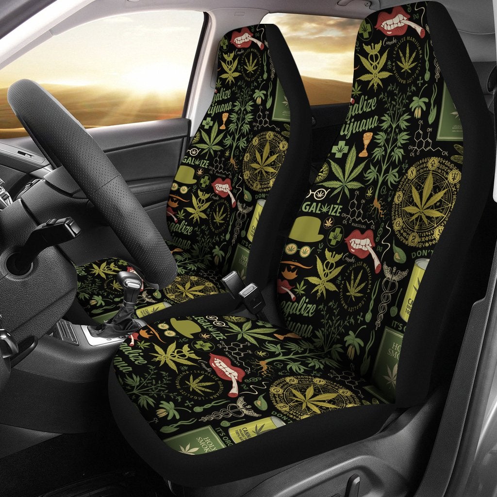 Best Retro Style Seamless Pattern With Cannabis Plants Premium Custom Car Seat Covers Decor Protector