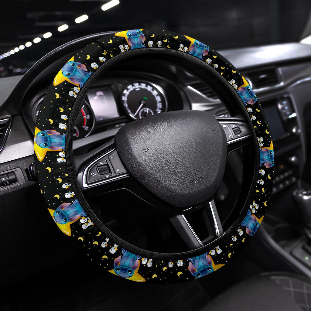 Stitch Love Moon And Back Premium Car Steering Wheel Cover