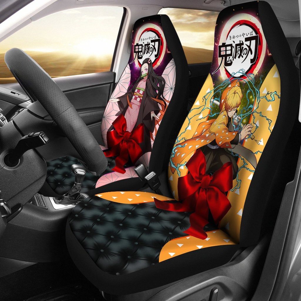 Zenitsu And Nezuko Premium Custom Car Premium Custom Car Seat Covers Decor Protectors Decor Protector