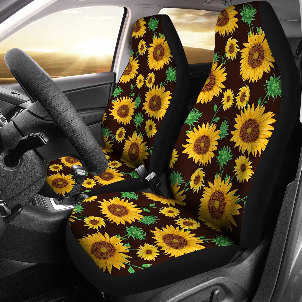 Best Sunflowers Floral Flowers Black Premium Custom Car Seat Covers Decor Protector