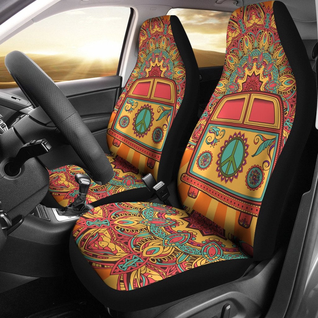 Best New Hippie Vintage Car A Mini Van Premium Custom Car Seat Covers Decor Protector