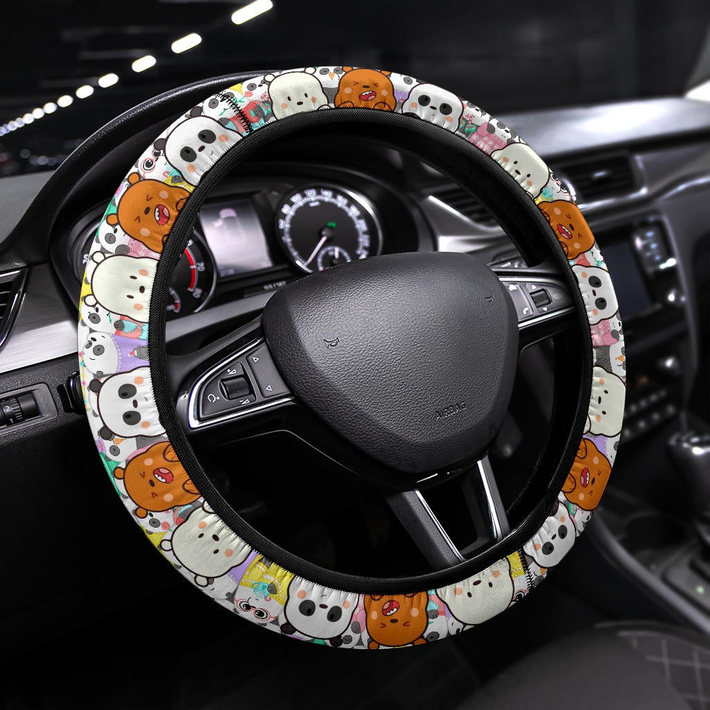 We Bare Bear Chibi Premium Car Steering Wheel Cover