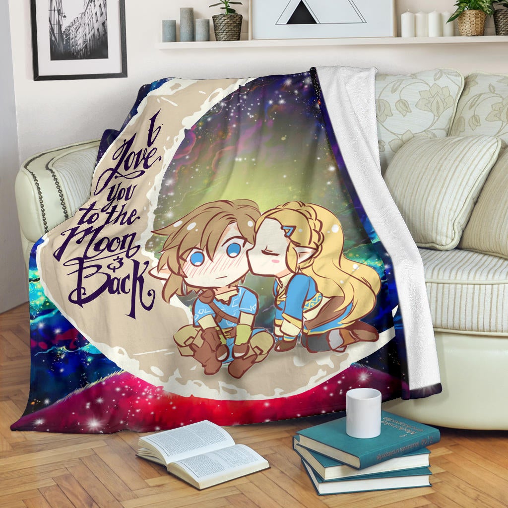 Legend Of Zelda Couple Chibi Couple Love You To The Moon Galaxy Premium Blanket