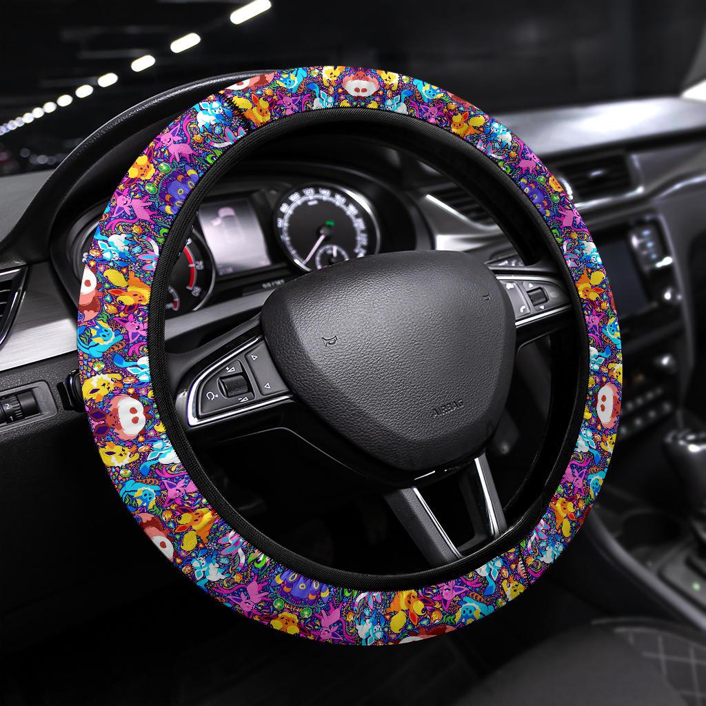 Pattern Pokemon Eevee Evoulution Color Car Steering Wheel Cover