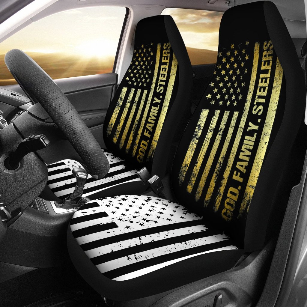 Best Veteran God Family Steelers Pro Us Flag Premium Custom Car Seat Covers Decor Protector