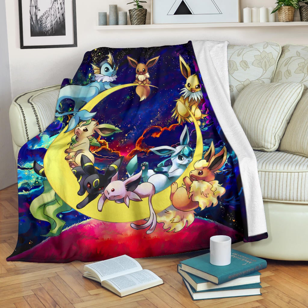 Eevee Evolution Pokemon Family Love You To The Moon Galaxy Premium Blanket