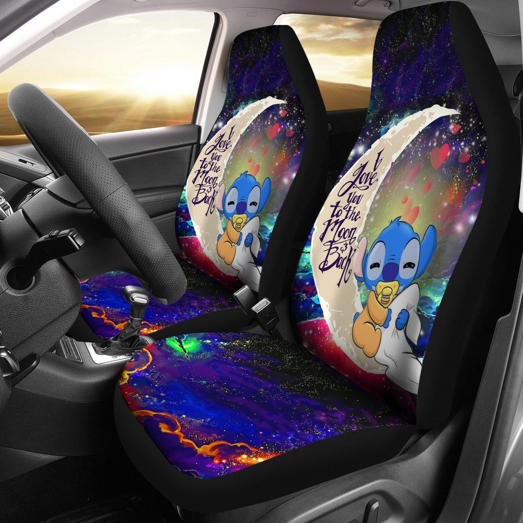 Cute Baby Stitch Sleep Love You To The Moon Galaxy Car Seat Covers