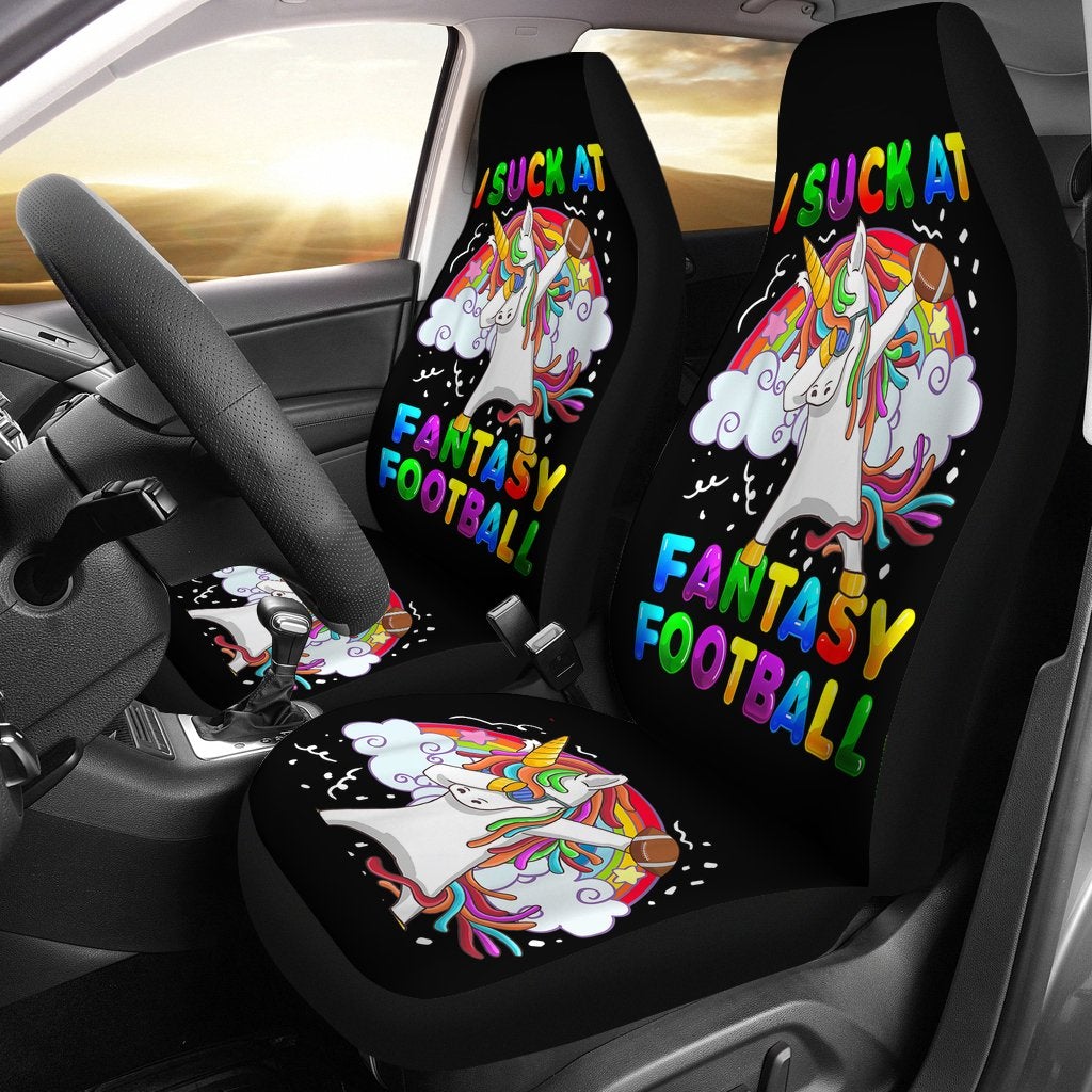 Best I Suck At Fantasy Football Dabbing Unicorn Premium Custom Car Seat Covers Decor Protector