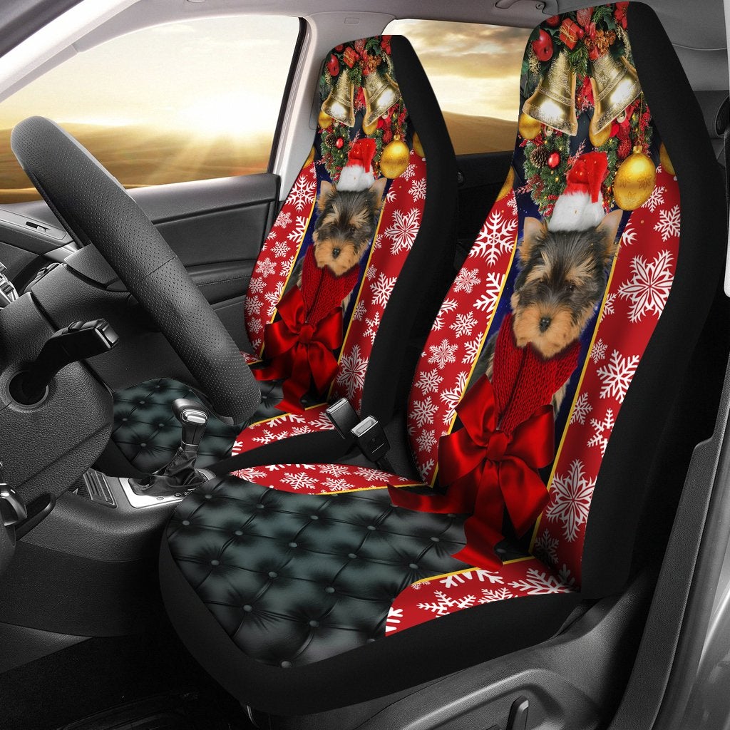Yorkshire Terrier Puppy Santa Claus Premium Custom Car Premium Custom Car Seat Covers Decor Protectors Decor Protector
