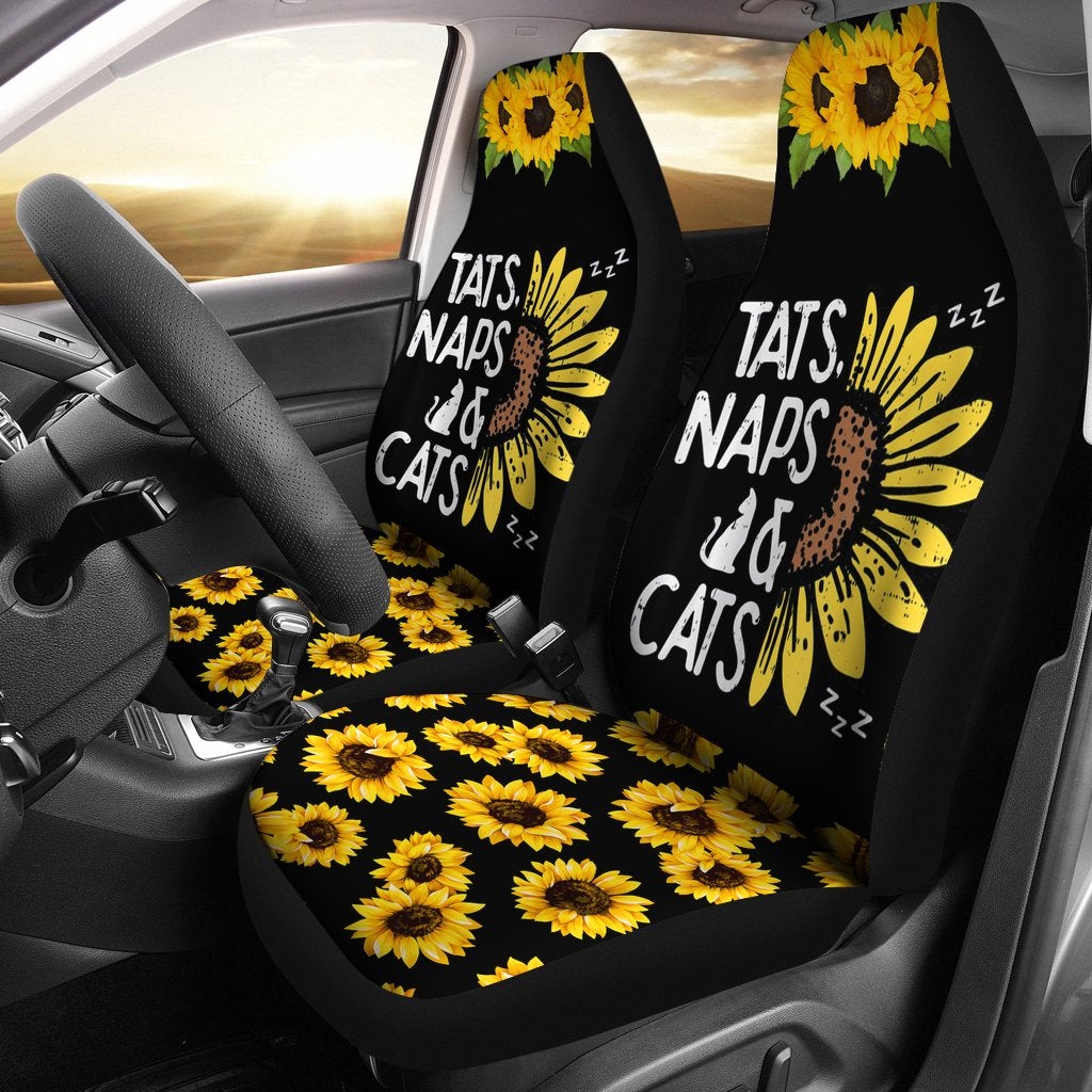 Best Tats Naps And Cats Sunflower Seat Covers Car Decor Car Protector