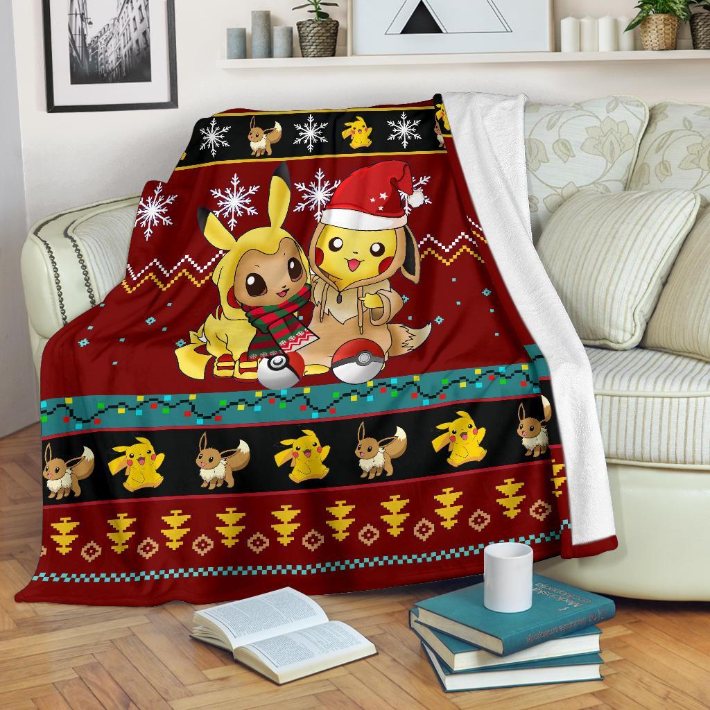 Red Gearzime Pokemon Pikachu Ugly Holiday Fleece Blanket Gift For Christmas Amazing Gift Idea