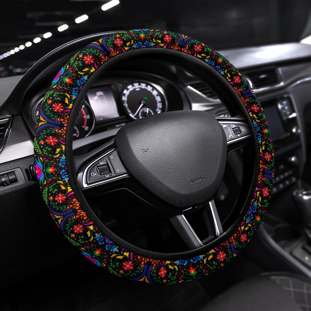 Color Mexican Bird Flower Premium Car Steering Wheel Cover