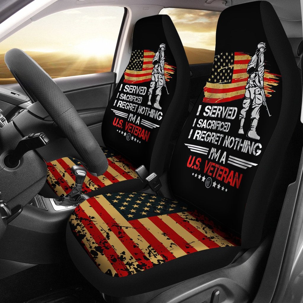 Best Us Proud Army Veteran Gifts I'M A U.S Veteran American Flag Premium Custom Car Seat Covers Decor Protector