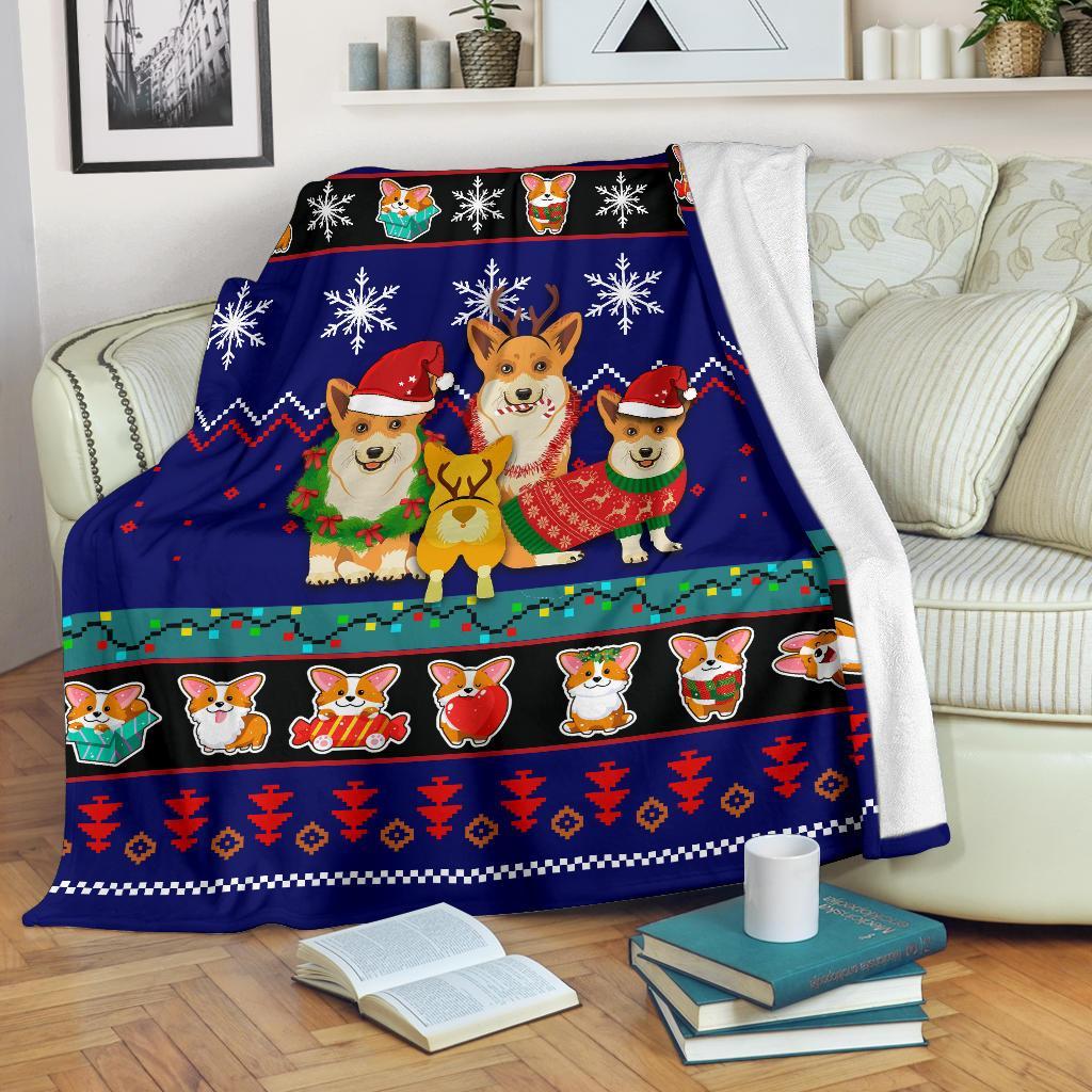 Blue Corgi Christmas Blanket Amazing Gift Idea