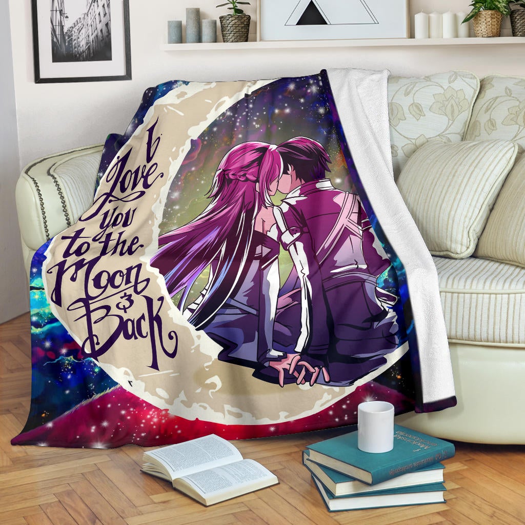SAO Sword Art Online Asuna Kirito Love You To The Moon Galaxy Premium Blanket