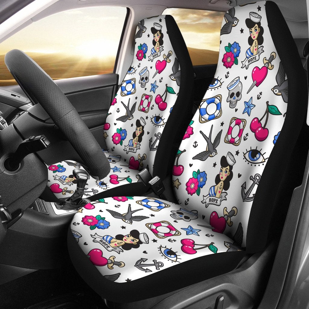 Best Old School Seamless Pattern With Heart Premium Custom Car Seat Covers Decor Protector