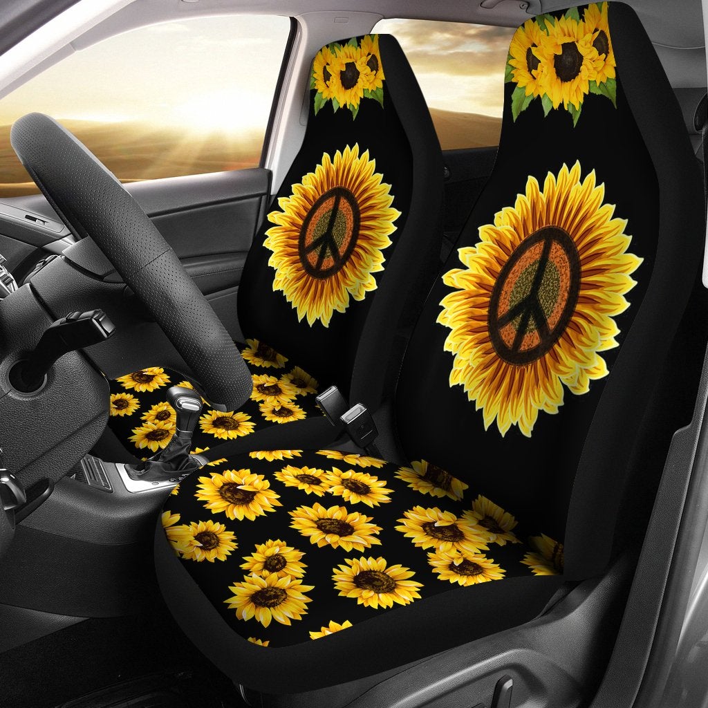 Best Sunflower Peace Sign 1960S 1970S Hippie Premium Custom Car Seat Covers Decor Protector