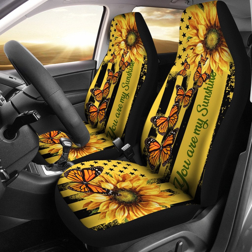 Butterfly Custom Yellow Sunflower Premium Custom Car Seat Covers Decor Protector