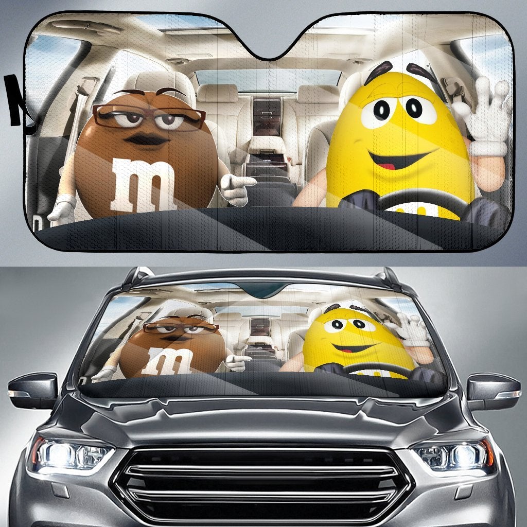 Funny M&M Chocolate Brown Yellow Driving Car Auto Sunshade