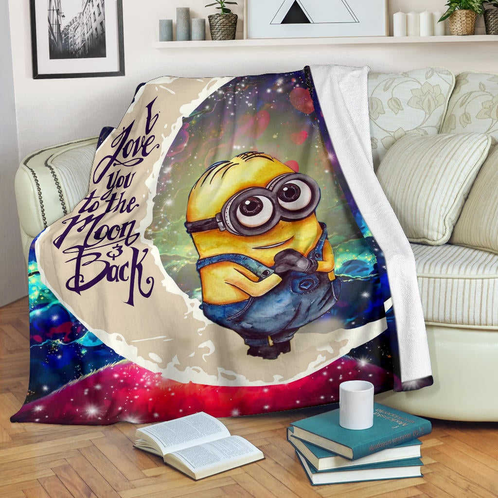 Cute Minions Despicable Me Love You To The Moon Galaxy Premium Blanket