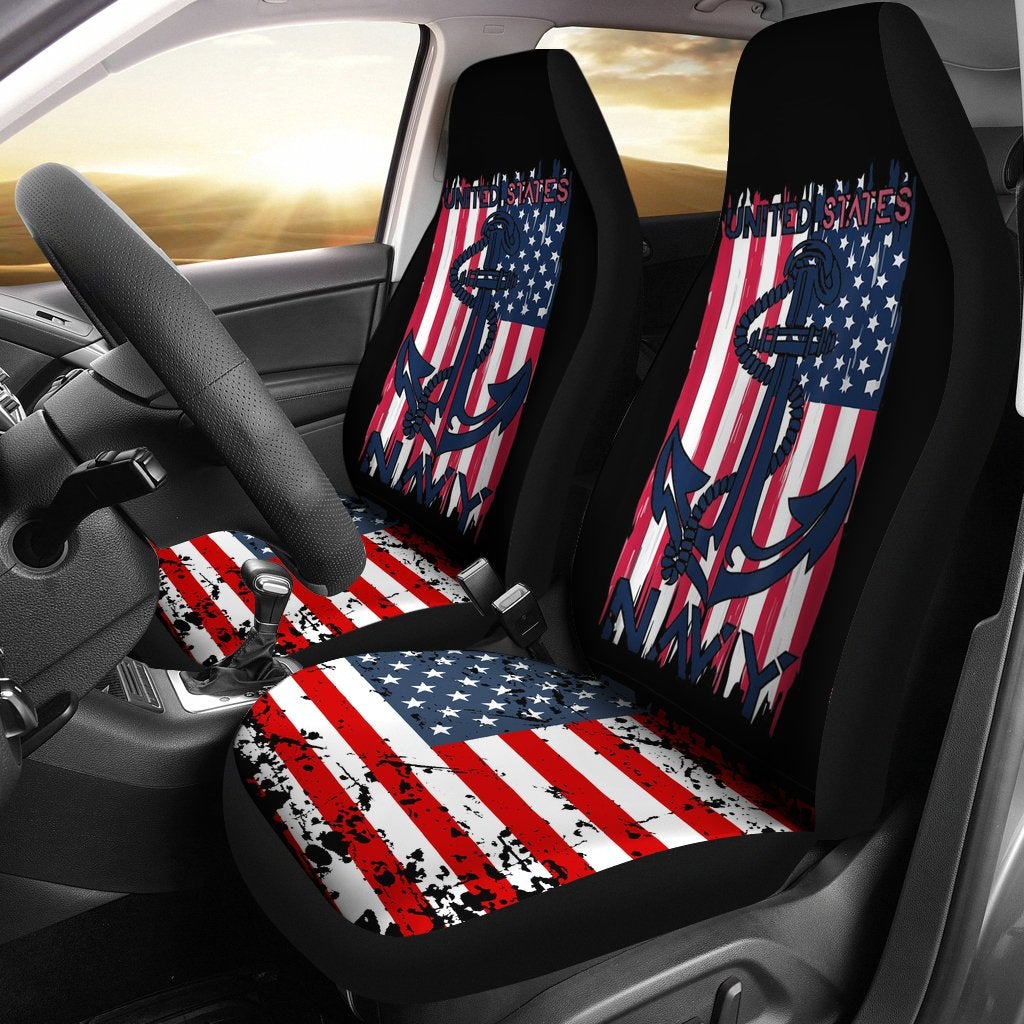 Best Us Navy Flag With Anchor For Navy Veterans And Soldiers Premium Custom Car Seat Covers Decor Protector