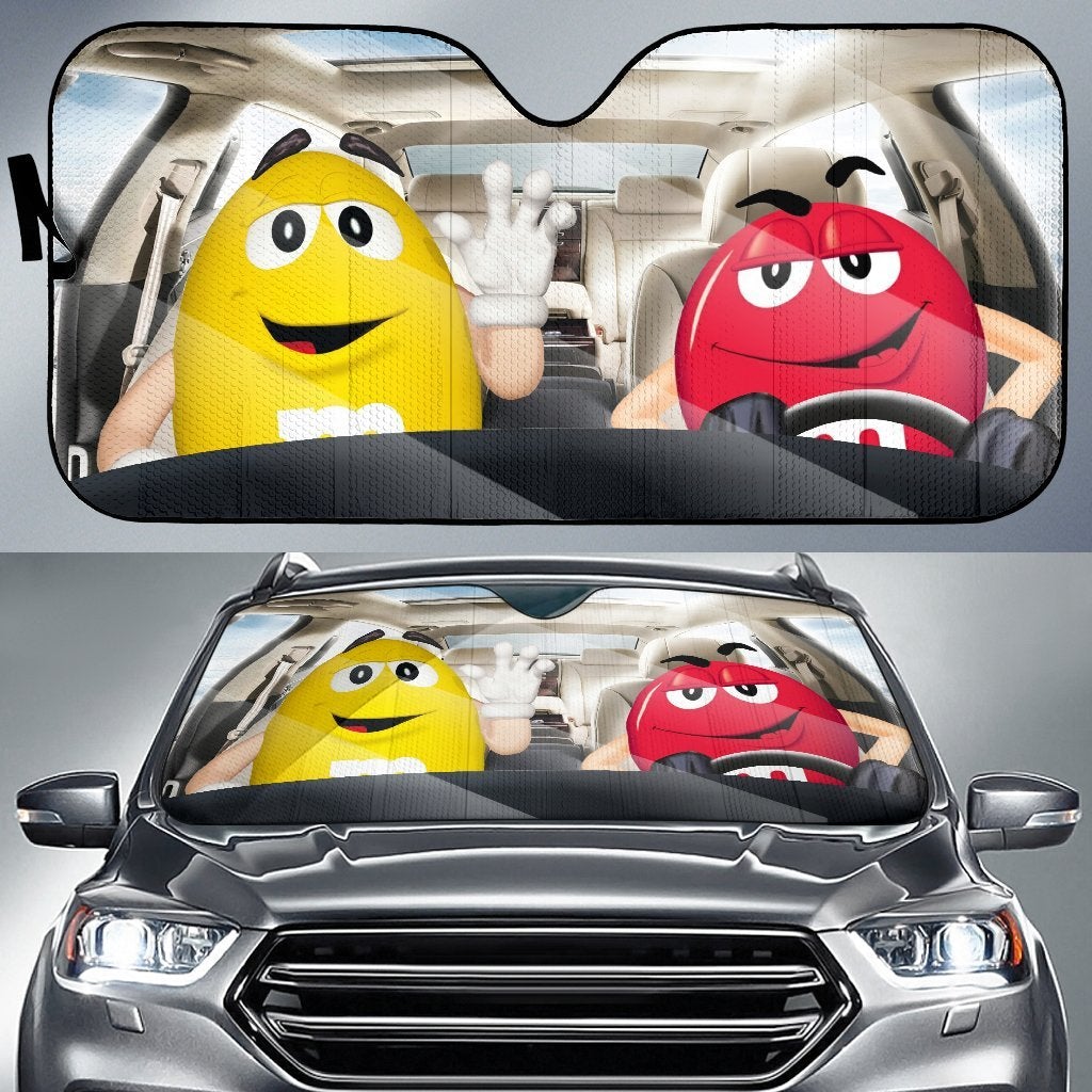 Funny M&M Chocolate Yellow Red Driving Car Auto Sunshade