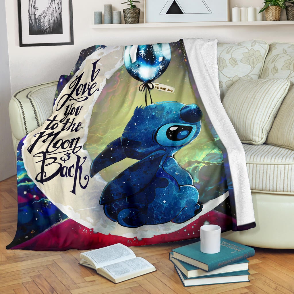 Stitch Love You To The Moon Galaxy Premium Blanket