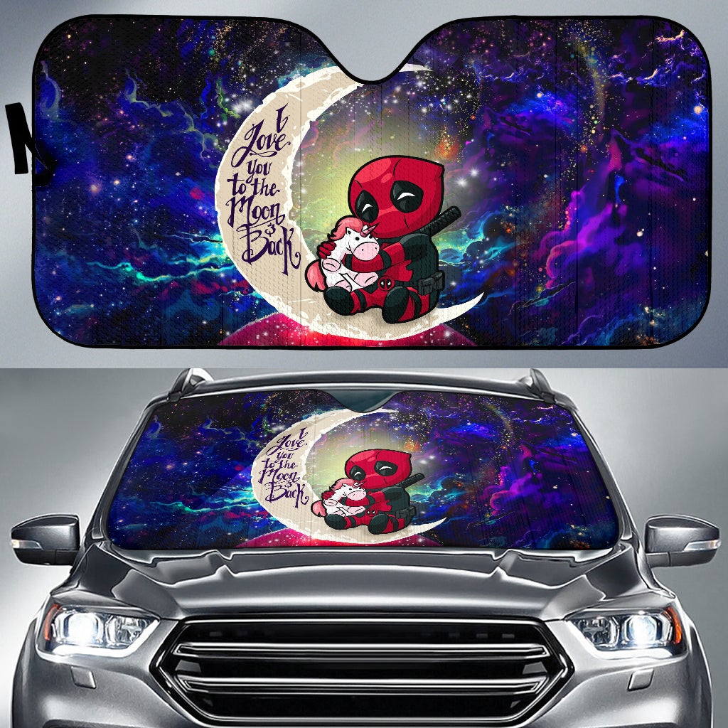 Chibi Deadpool Unicorn Toy Love You To The Moon Galaxy Car Auto Sunshades