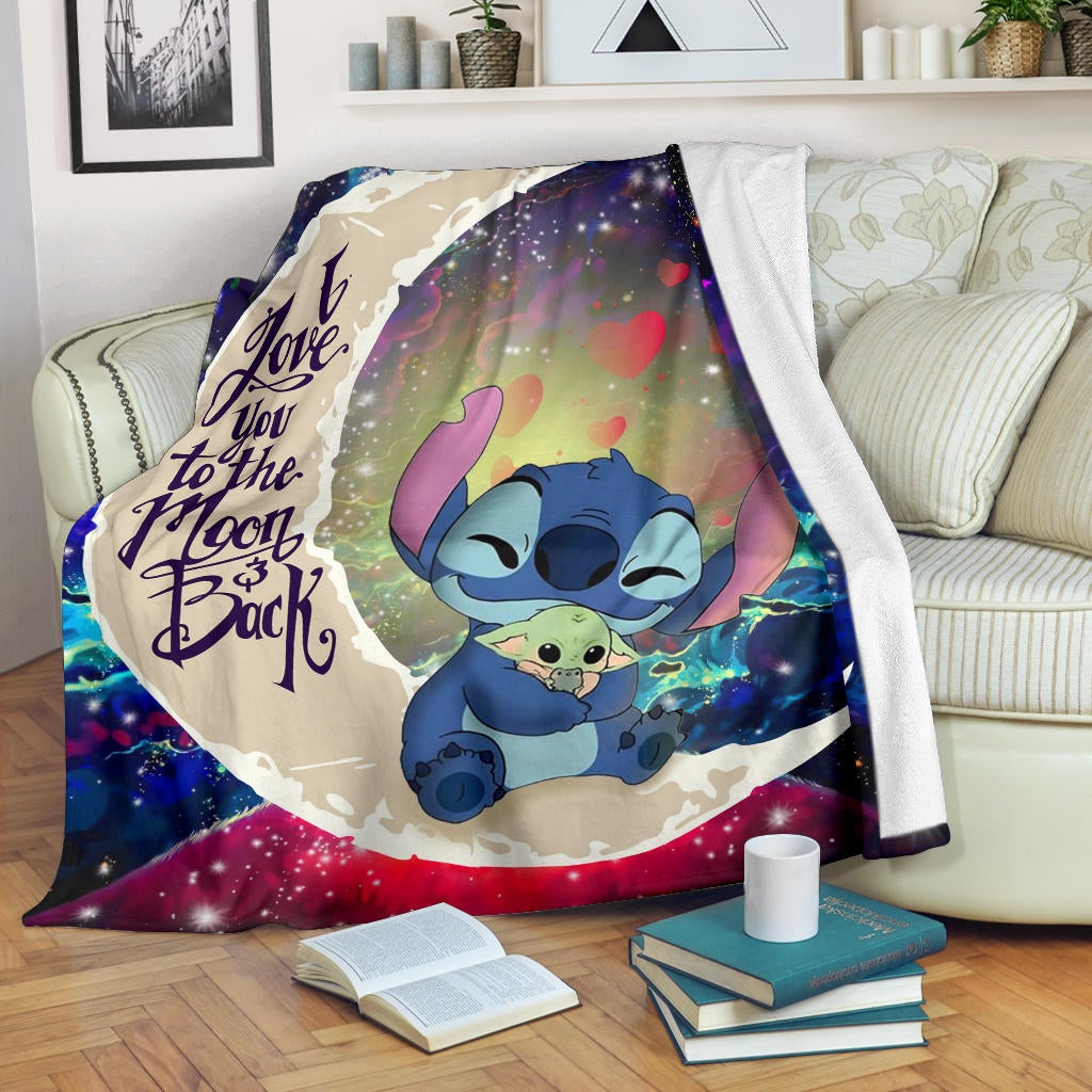 Stitch Hold Baby Yoda Love You To The Moon Galaxy Premium Blanket