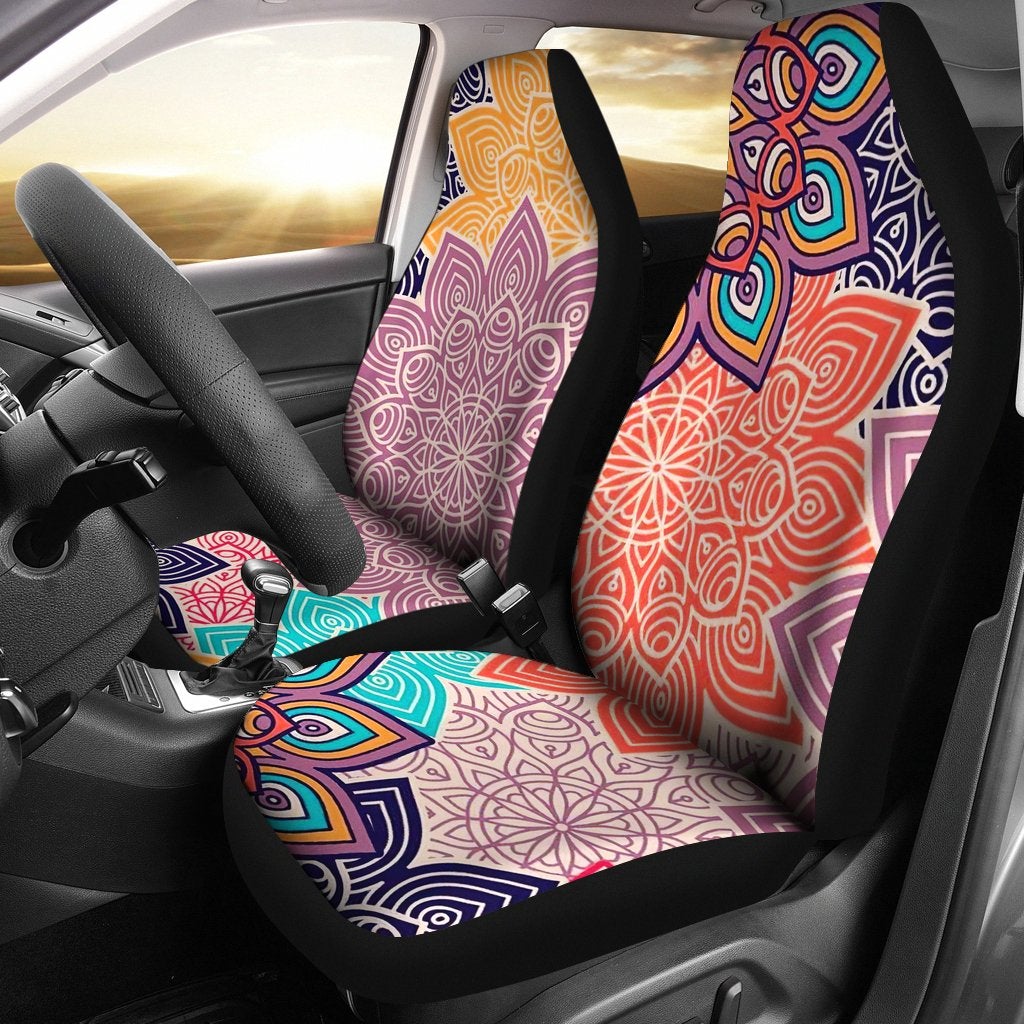 Colorful Floral Mandalas Premium Custom Car Seat Covers Decor Protector