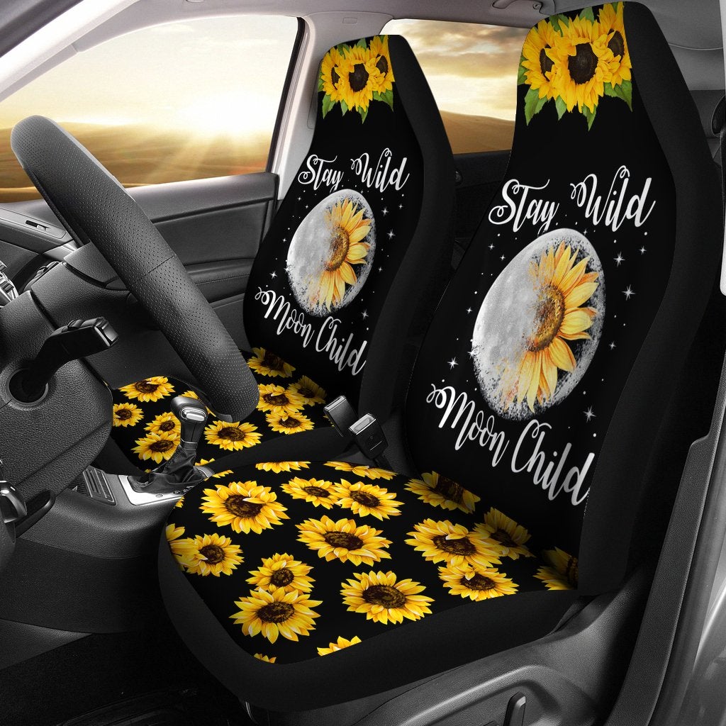 Best Stay Wild Moon Child Hippie Sunflower Premium Custom Car Seat Covers Decor Protector
