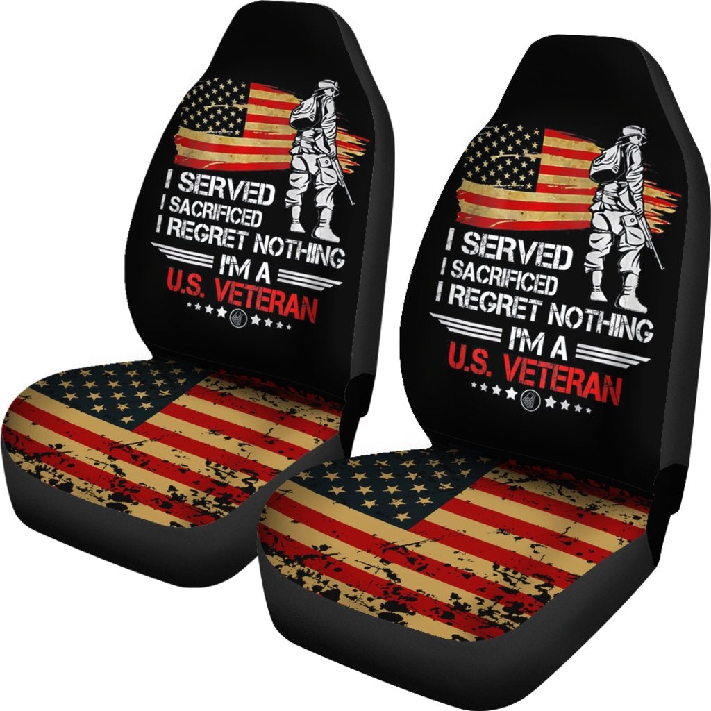 Best Us Proud Army Veteran Gifts I'M A U.S Veteran American Flag Premium Custom Car Seat Covers Decor Protector