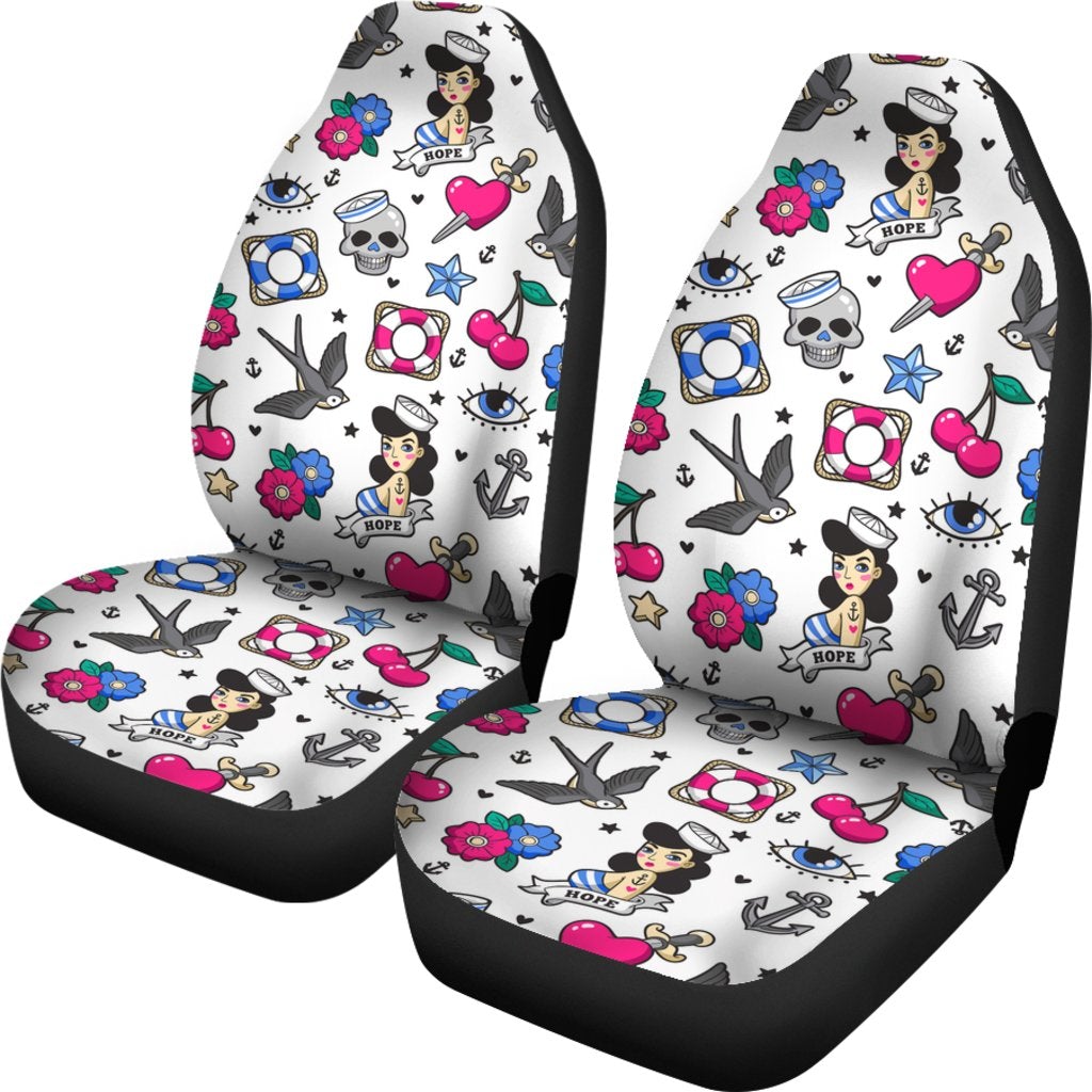 Best Old School Seamless Pattern With Heart Premium Custom Car Seat Covers Decor Protector