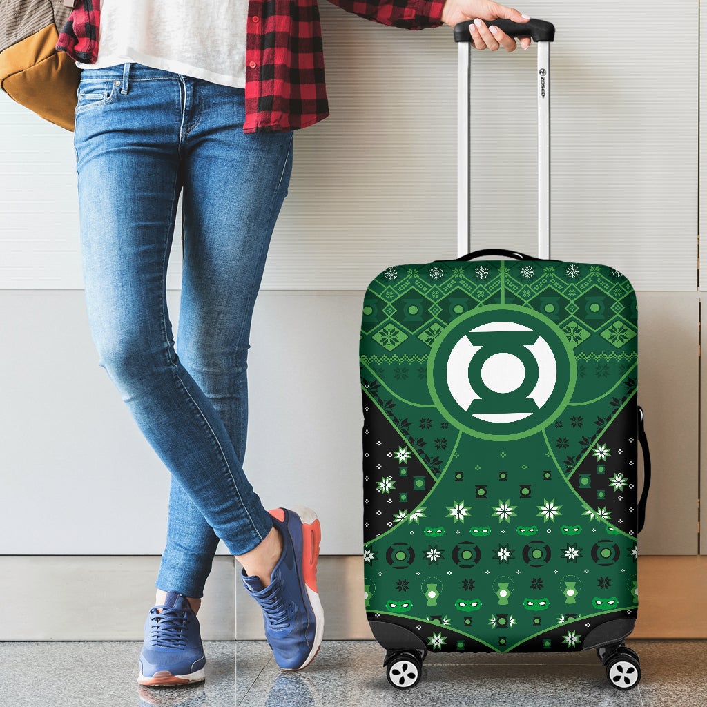 Green Lattern Christmas Style Travel Luggage Cover Suitcase Protector