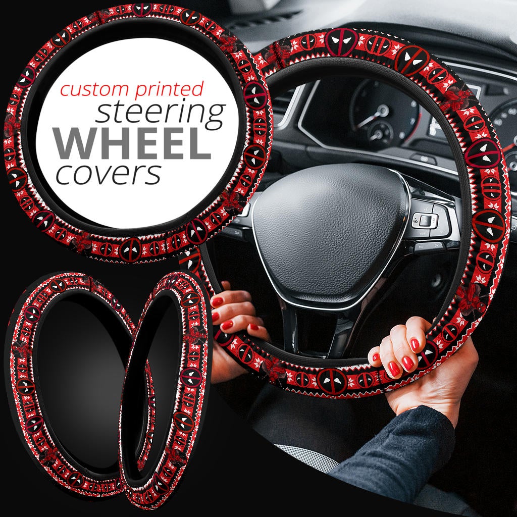Deadpool White Christmas Premium Custom Car Steering Wheel Cover